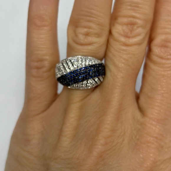 Suzy Levian Sterling Silver Pave White CZ & Blue CZ Ring NWT - Picture 4 of 6